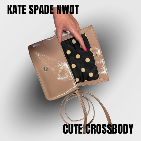 NWOT AUTHENTIC KATE SPADE NUDE/TAN PATENT LEATHER CLUTCH CROSSBODY - Picture 3 of 6